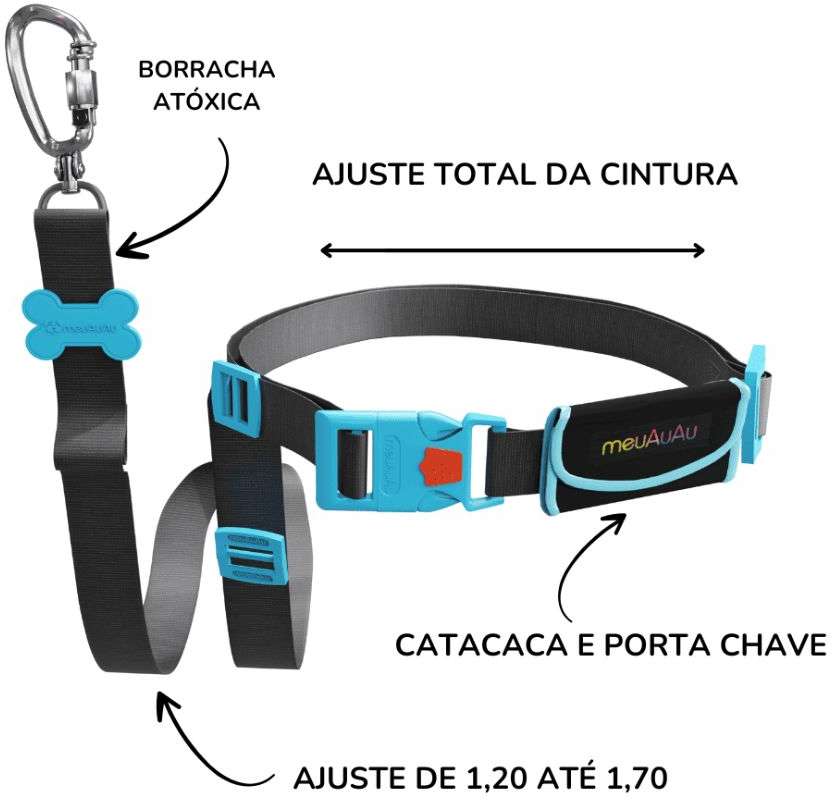 Guia meuAuAu Mão Livres New Neon Azul para Cães - Tam. Único