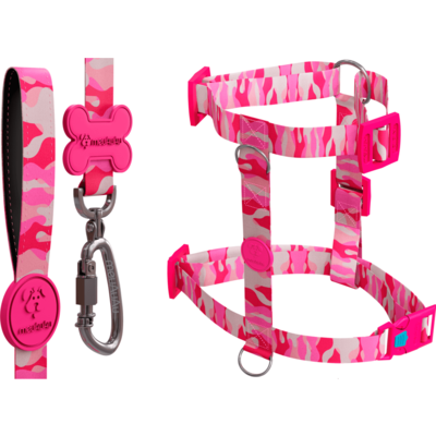 Kit meuAuAu Guia e Peitoral H Armypink para Cães”