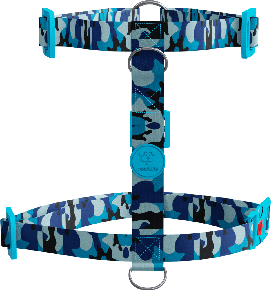 Kit meuAuAu Guia e Peitoral H Armyblue para Cães - Tam. G