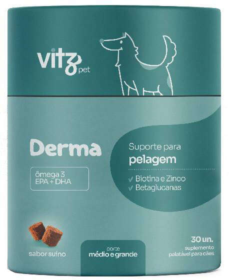 Suplemento Palatável Vitz Pet Derma para Cães de Porte Médio e Grande - 30 Unidades