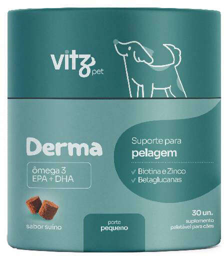 Suplemento Palatável Vitz Pet Derma para Cães de Porte Pequeno - 30 Unidades
