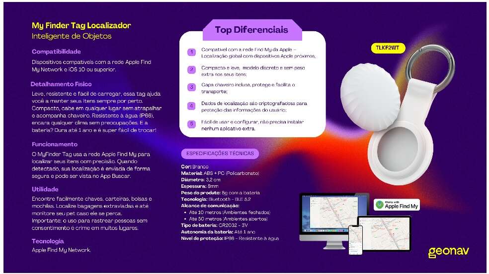 Tag Localizador Inteligente de Objetos Geonav MyFinder - Tam. Único