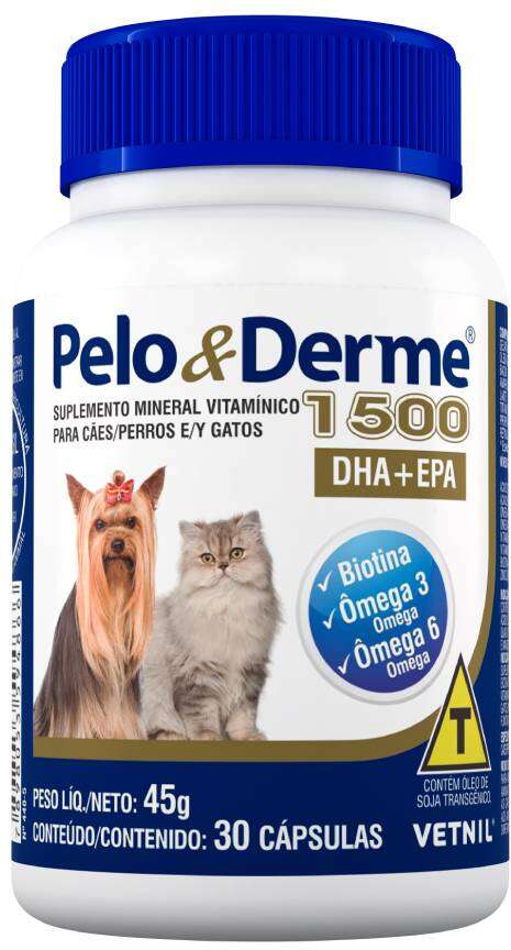 Suplemento Vetnil Pelo & Derme DHA + EPA 1500 - 30 Cápsulas