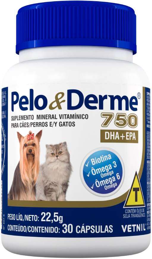 Suplemento Vetnil Pelo & Derme DHA + EPA 750 - 30 Cápsulas