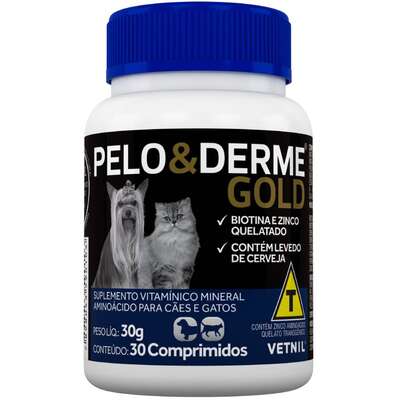 Suplemento Vitamínico Vetnil Pelo & Derme Gold para Cães e Gatos