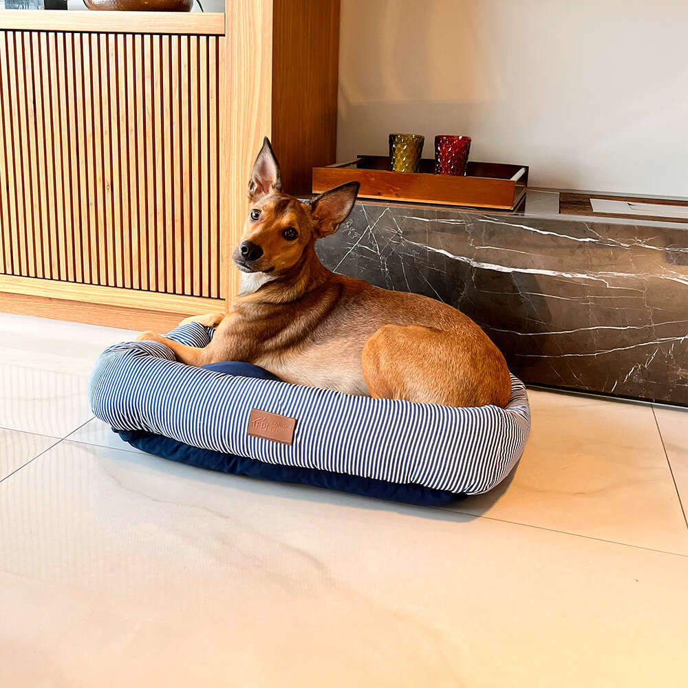 Cama Retangular Fábrica Pet Listra Azul Marinho - Tam. GG
