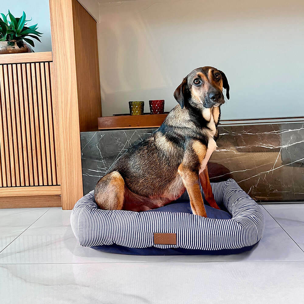 Cama Retangular Fábrica Pet Listra Azul Marinho - Tam. G