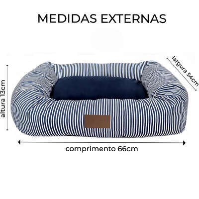 “Cama Retangular Fábrica Pet Listra Azul Marinho
