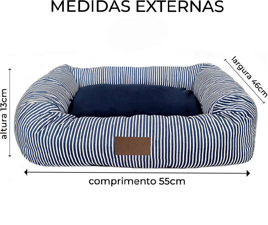 Cama Retangular Fábrica Pet Listra Azul Marinho - Tam. G