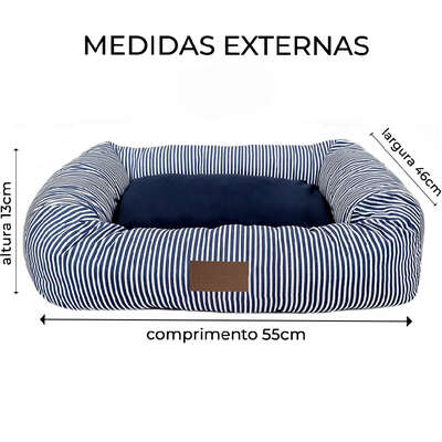“Cama Retangular Fábrica Pet Listra Azul Marinho