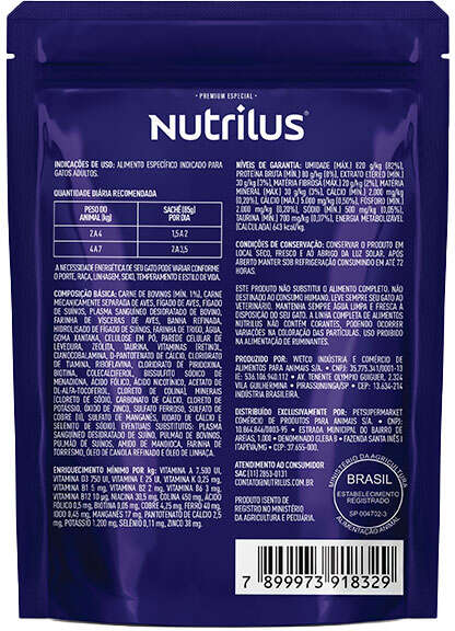 Ração Úmida Nutrilus Sabor Carne para Gatos Adultos - 85 g