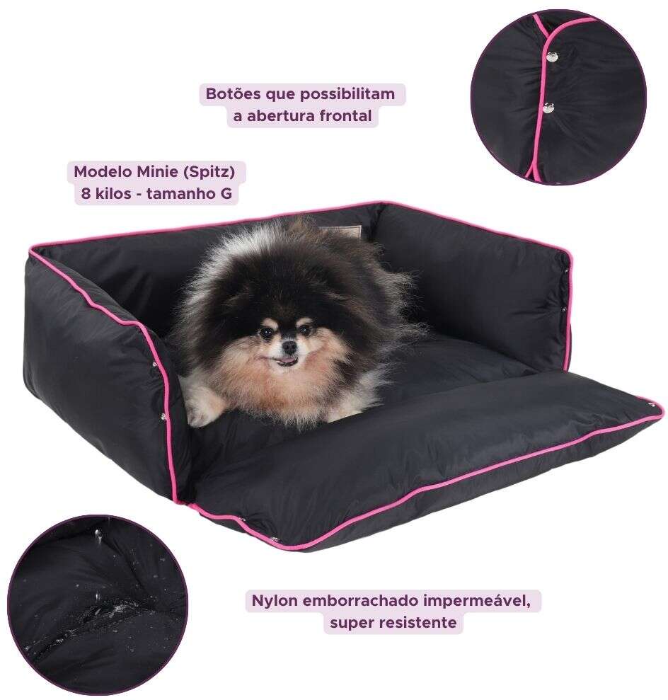Cama Pickorruchos Pratic Nylon Impermeável Preto e Rosa - Tam. GG