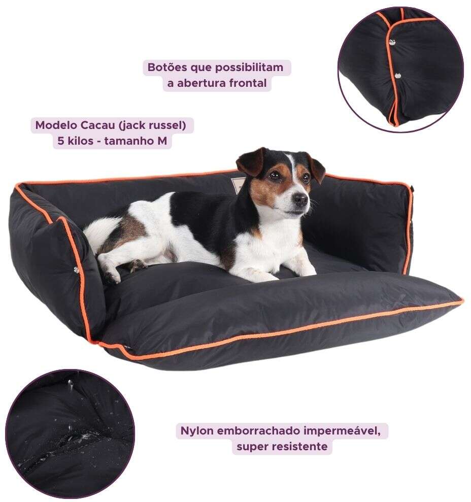 Cama Pickorruchos Pratic Nylon Impermeável Preto e Laranja - Tam. GG