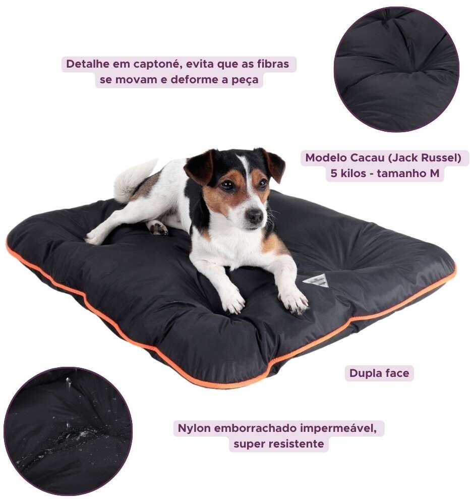 Colchonete Pickorruchos Almofadog Impermeável Preto e Laranja - Tam. EXG