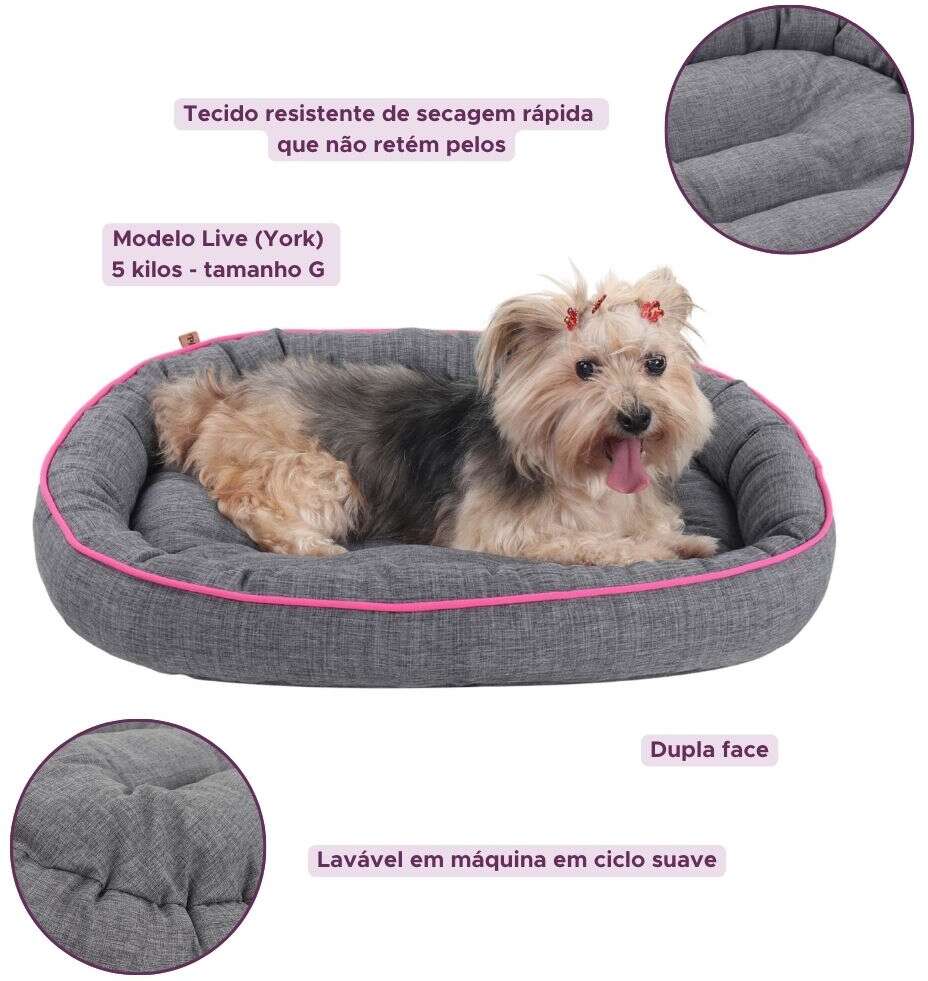 Cama Pickorruchos Essence Dupla Face Cinza e Rosa - Tam. GG