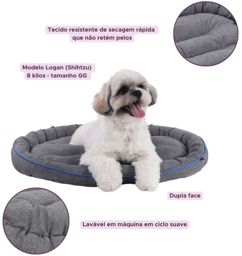 Cama Pickorruchos Essence Dupla Face Cinza e Azul - Tam. GG