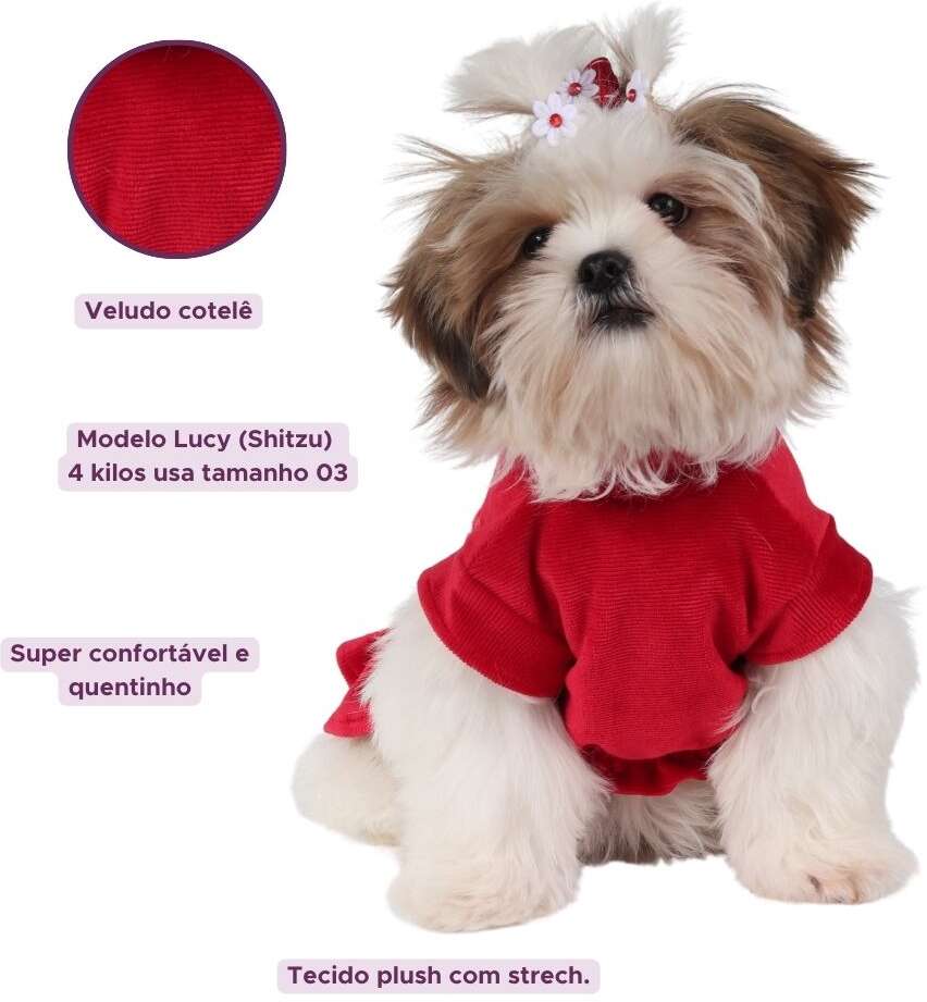 Vestido Cotelê Pickorruchos Vermelho - Tam. 03