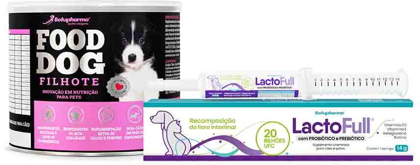 Kit Suplemento Vitamínico Botupharma Pet Lacto Full Probiótico e Prebiótico e Pet Food Dog Crescimento - KIT