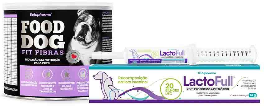 Kit Suplemento Vitamínico Botupharma Pet Lacto Full Probiótico e Prebiótico e Pet Food Dog Fit Fibras - KIT