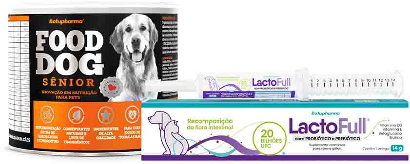 Kit Suplemento Vitamínico Botupharma Pet Lacto Full Probiótico e Prebiótico e Pet Food Dog Sênior - KIT