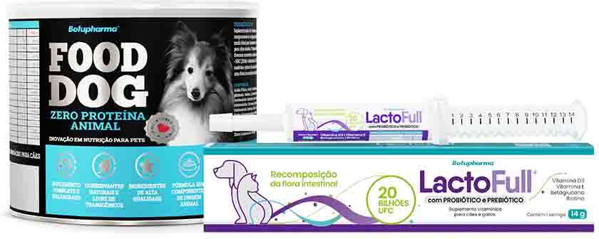 Kit Suplemento Vitamínico Botupharma Pet Lacto Full Probiótico e Prebiótico e Pet Food Dog Zero Proteína Animal - KIT