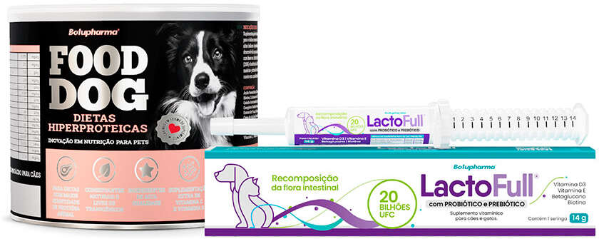 Kit Suplemento Vitamínico Botupharma Pet Lacto Full Probiótico e Prebiótico e Pet Food Dog Dietas Hiperproteicas - KIT