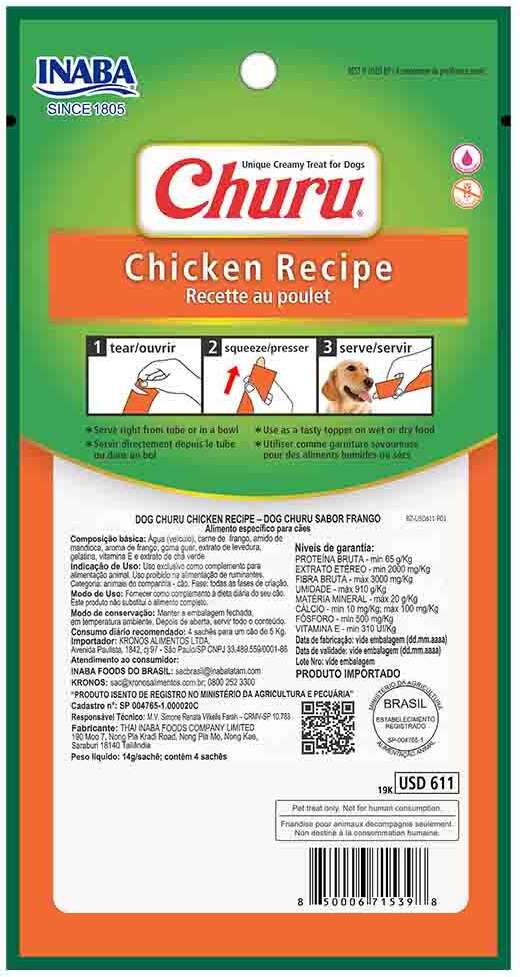Petisco Churu para Cães Sabor Frango - 1 Pacote (4 Unidades)