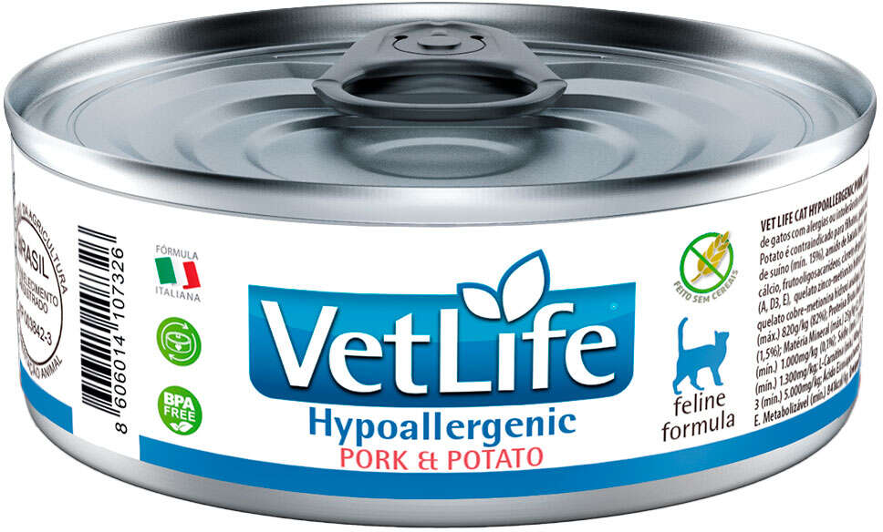 Ração Úmida Farmina Vet Life Hypoallergenic Porco e Batata para Gatos Adultos - 85 g