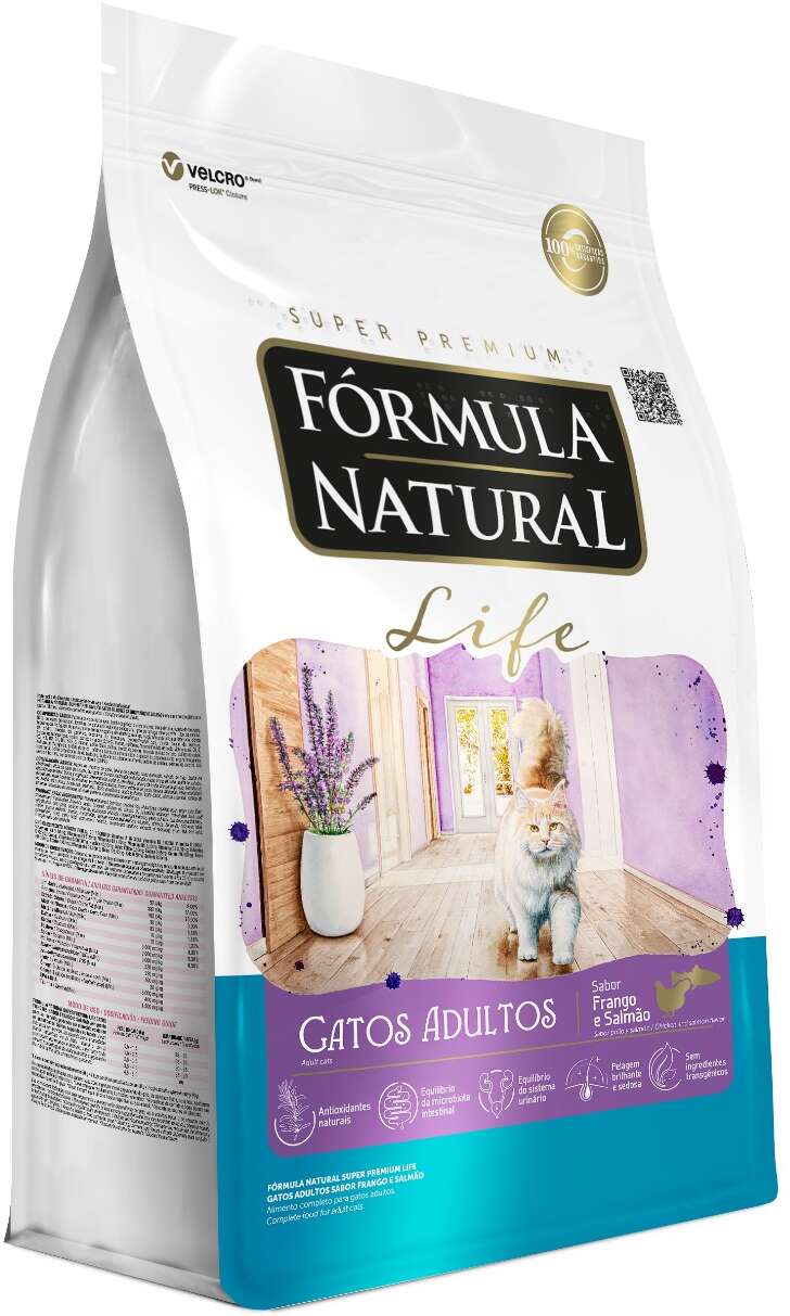Ração Seca Fórmula Natural Life para Gatos Adultos Sabor Frango e Salmão - 10,1Kg