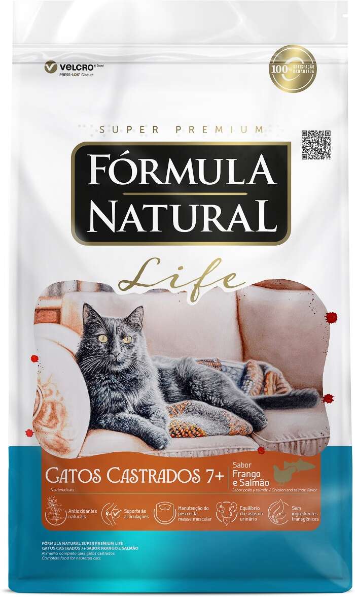 Ração Seca Fórmula Natural Life para Gatos Castrados Sabor Frango e Salmão 7+ - 7Kg