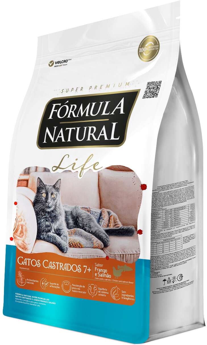 Ração Seca Fórmula Natural Life para Gatos Castrados Sabor Frango e Salmão 7+ - 7Kg