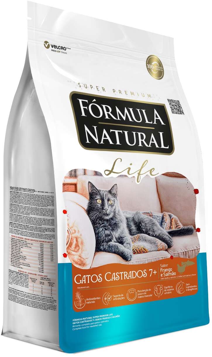 Ração Seca Fórmula Natural Life para Gatos Castrados Sabor Frango e Salmão 7+ - 7Kg
