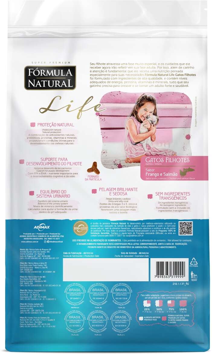 Ração Seca Fórmula Natural Life para Gatos Filhotes Sabor Frango e Salmão - 10,1Kg