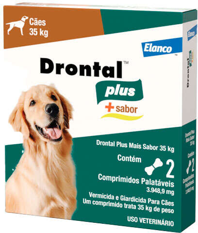 Vermífugo Elanco Drontal Plus Sabor Carne para Cães 35Kg - 2 Comprimidos