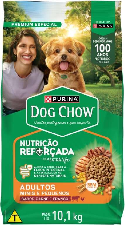 Ração Seca Nestlé Purina Dog Chow Extra Life Cães Adultos Carne, Frango e Arroz Raças Mini e Pequenas - 10,1Kg