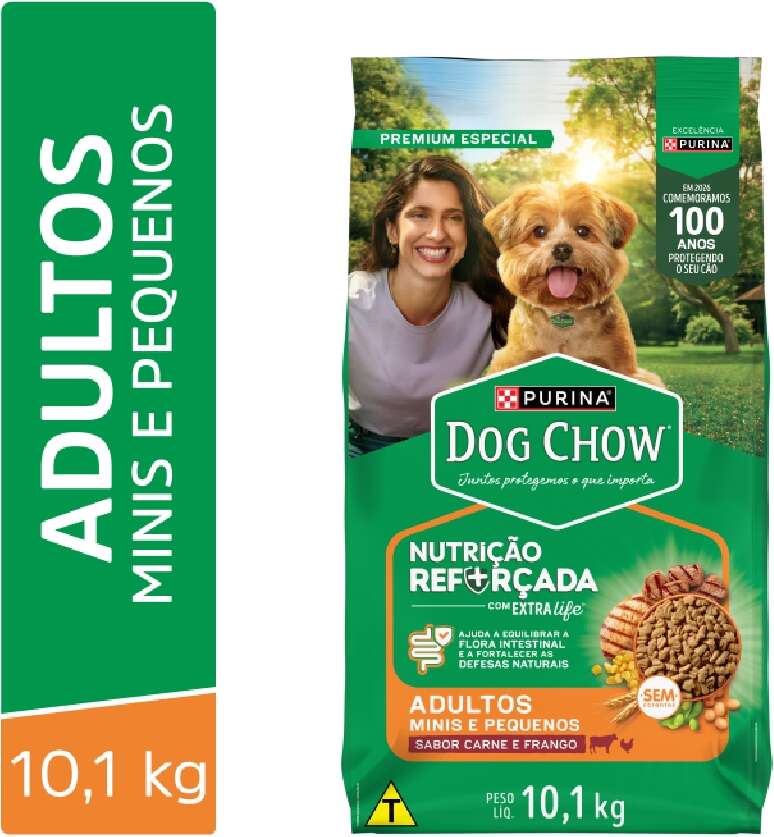 Ração Seca Nestlé Purina Dog Chow Extra Life Cães Adultos Carne, Frango e Arroz Raças Mini e Pequenas - 10,1Kg