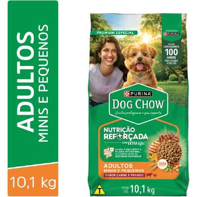 Ração Seca Nestlé Purina Dog Chow Extra Life Cães Adultos Carne, Frango e Arroz Raças Mini e Pequenas