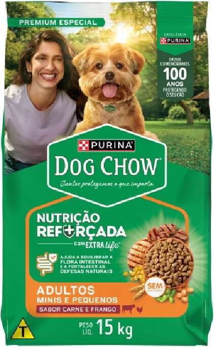 Ração Seca Nestlé Purina Dog Chow Extra Life Carne, Frango e Arroz Cães Adultos Raças Minis e Pequenas - 15Kg