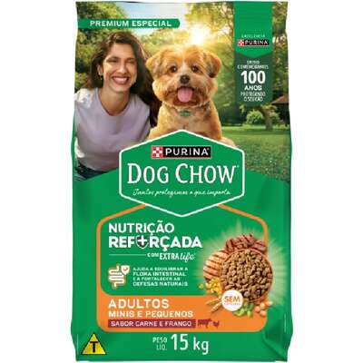 Ração Seca Nestlé Purina Dog Chow Extra Life Cães Adultos Carne, Frango e Arroz Raças Mini e Pequenas