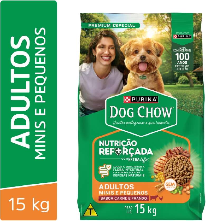 Ração Seca Nestlé Purina Dog Chow Extra Life Carne, Frango e Arroz Cães Adultos Raças Minis e Pequenas - 15Kg