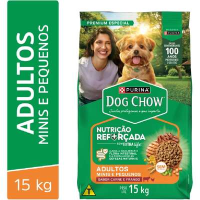 Ração Seca Nestlé Purina Dog Chow Extra Life Cães Adultos Carne, Frango e Arroz Raças Mini e Pequenas