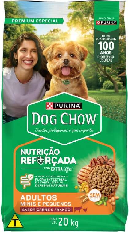 Ração Seca Nestlé Purina Dog Chow Extra Life Cães Adultos Carne, Frango e Arroz Raças Mini e Pequenas - 20Kg