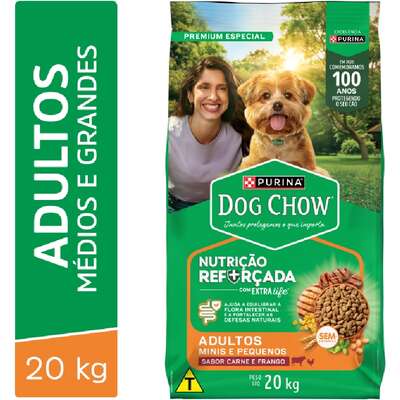 Ração Seca Nestlé Purina Dog Chow Extra Life Cães Adultos Carne, Frango e Arroz Raças Mini e Pequenas
