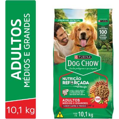 Ração Seca Nestlé Purina Dog Chow Extra Life Carne, Frango e Arroz Cães Adultos Raças Médias e Grandes