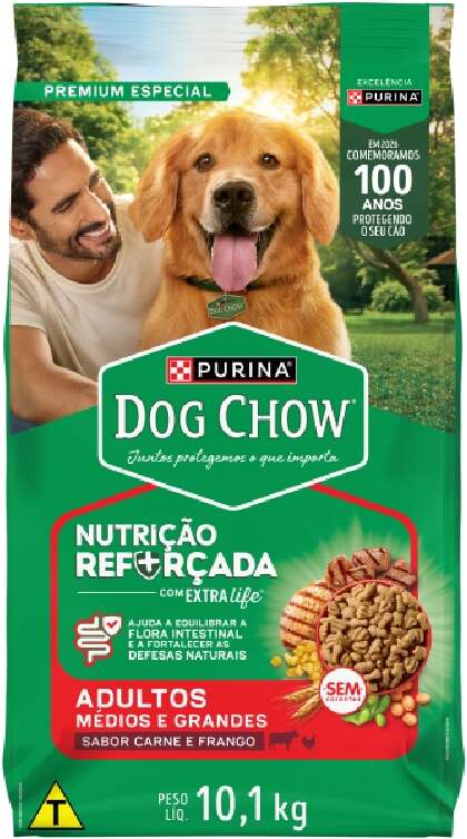 Ração Seca Nestlé Purina Dog Chow Extra Life Carne, Frango e Arroz Cães Adultos Raças Médias e Grandes - 10,1Kg