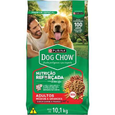 Ração Seca Nestlé Purina Dog Chow Extra Life Carne, Frango e Arroz Cães Adultos Raças Médias e Grandes