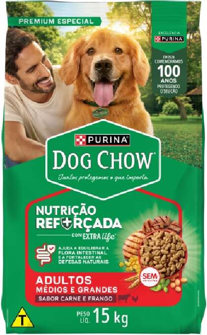 Ração Seca Nestlé Purina Dog Chow Extra Life Carne e Frango para Cães Adultos de Todas as Raças - 15Kg