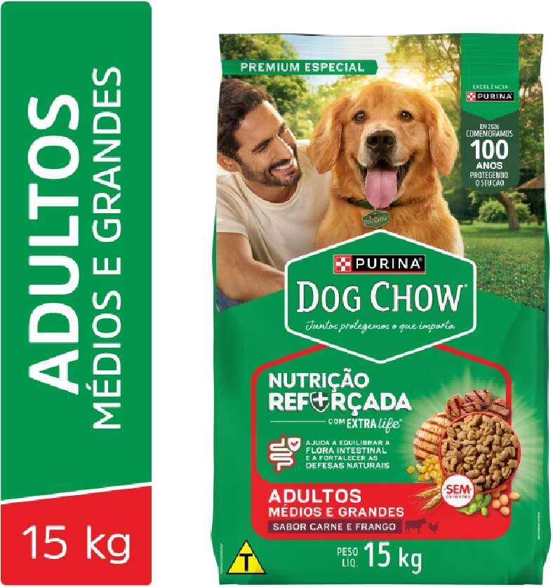 Ração Seca Nestlé Purina Dog Chow Extra Life Carne e Frango para Cães Adultos de Todas as Raças - 15Kg