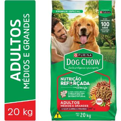Ração Seca Nestlé Purina Dog Chow Extra Life Carne, Frango e Arroz Cães Adultos Raças Médias e Grandes