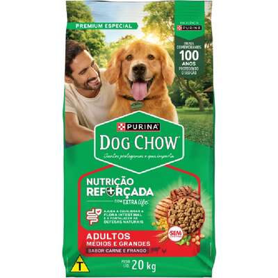 Ração Seca Nestlé Purina Dog Chow Extra Life Carne, Frango e Arroz Cães Adultos Raças Médias e Grandes